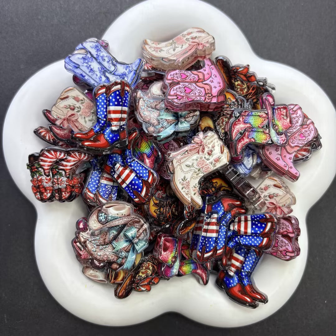 Western Cowgirl Boots Focal Beads – Retro Country Rodeo Acrylic Beads for Beadable Pens, Keychains & DIY Crafts