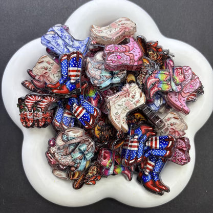 Western Cowgirl Boots Focal Beads – Retro Country Rodeo Acrylic Beads for Beadable Pens, Keychains & DIY Crafts