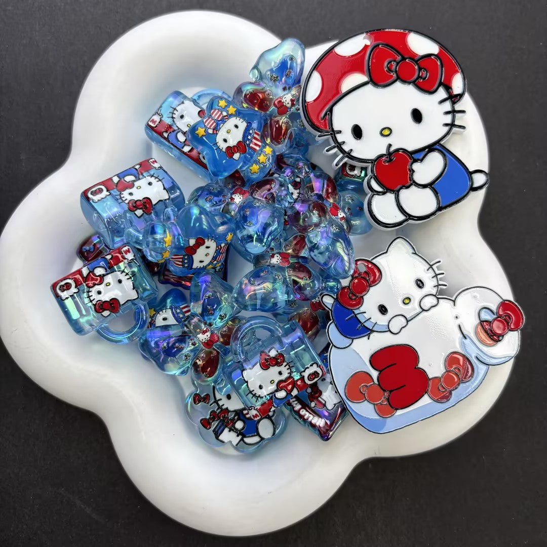 Cute Retro White Cat Focal Beads – Red Bow & Apple Acrylic Beads for Beadable Pens & Keychain DIY Crafts