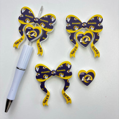 Game Day Football Bow Silicone Focal Beads – Soft Food-Grade Sports Team Color Charms for Beadable Pens & Keychain DIY Crafts