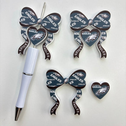 Game Day Football Bow Silicone Focal Beads – Soft Food-Grade Sports Team Color Charms for Beadable Pens & Keychain DIY Crafts