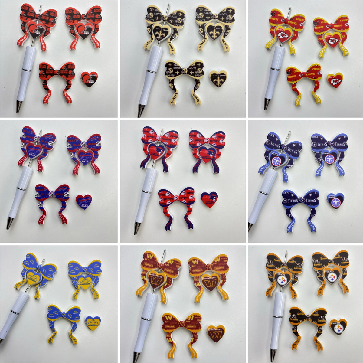 Game Day Football Bow Silicone Focal Beads – Soft Food-Grade Sports Team Color Charms for Beadable Pens & Keychain DIY Crafts