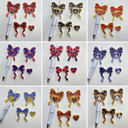 Game Day Football Bow Silicone Focal Beads – Soft Food-Grade Sports Team Color Charms for Beadable Pens & Keychain DIY Crafts