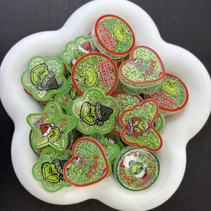 Glitter Green Monster Christmas Focal Beads – Sparkling Holiday Acrylic Charms for Beadable Pens & Keychain DIY Crafts