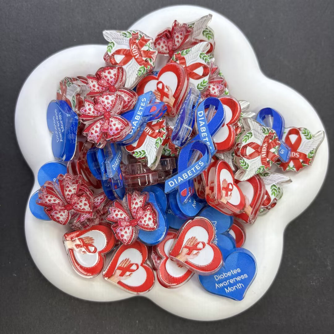 Medical Awareness Ribbon Focal Beads – Diabetes & AIDS Cause Acrylic Beads for Beadable Pens, Nurse Badge Reels & Keychain DIY Crafts
