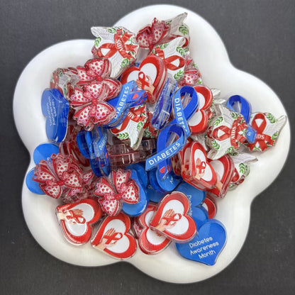 Medical Awareness Ribbon Focal Beads – Diabetes & AIDS Cause Acrylic Beads for Beadable Pens, Nurse Badge Reels & Keychain DIY Crafts