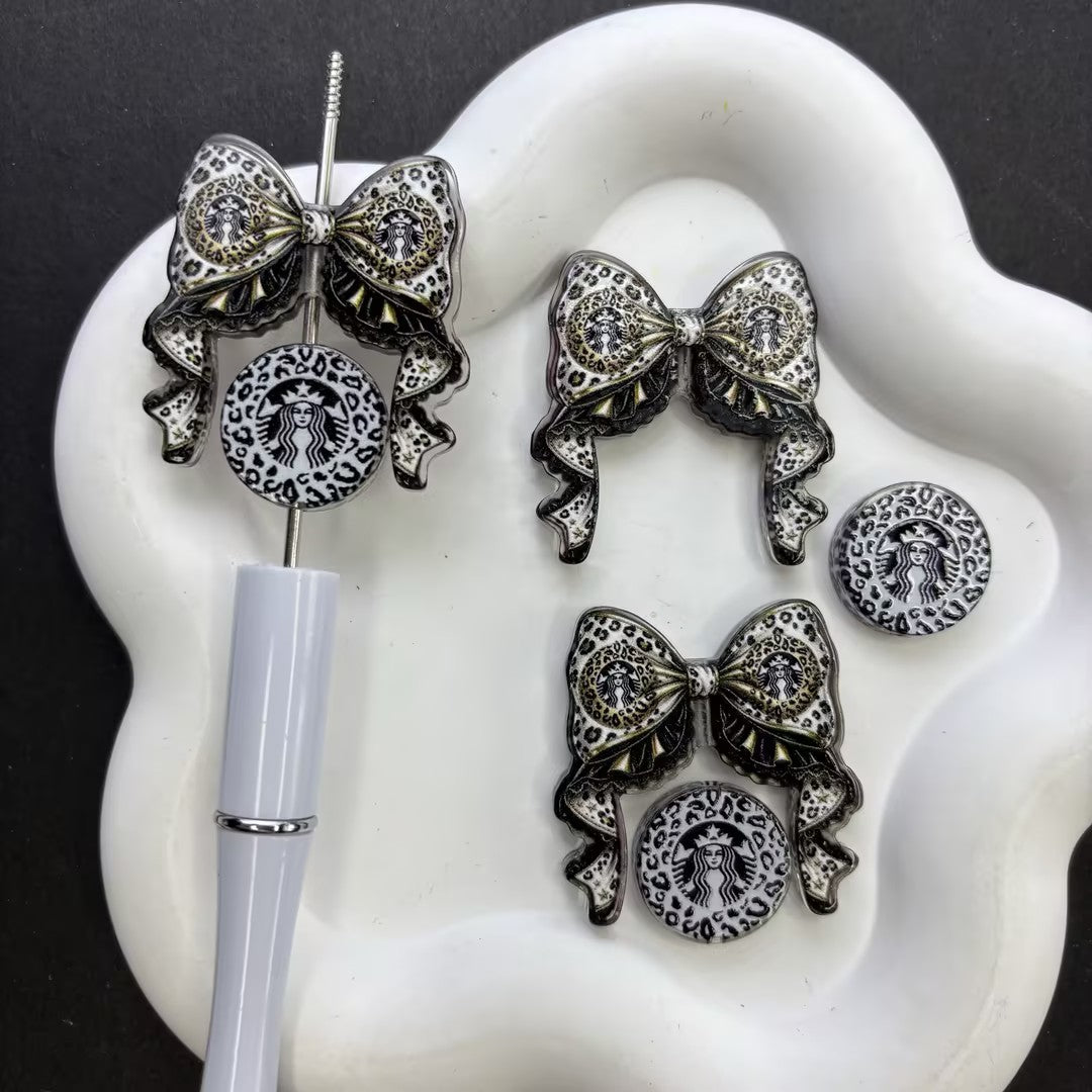 Cute Sparkling Soda & Drink Coquette Bow Focal Beads – Rhinestone Novelty Beverage Acrylic Charms for Beadable Pens & Keychain DIY Crafts