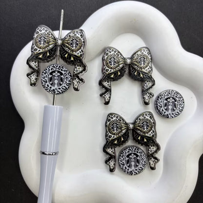 Cute Sparkling Soda & Drink Coquette Bow Focal Beads – Rhinestone Novelty Beverage Acrylic Charms for Beadable Pens & Keychain DIY Crafts