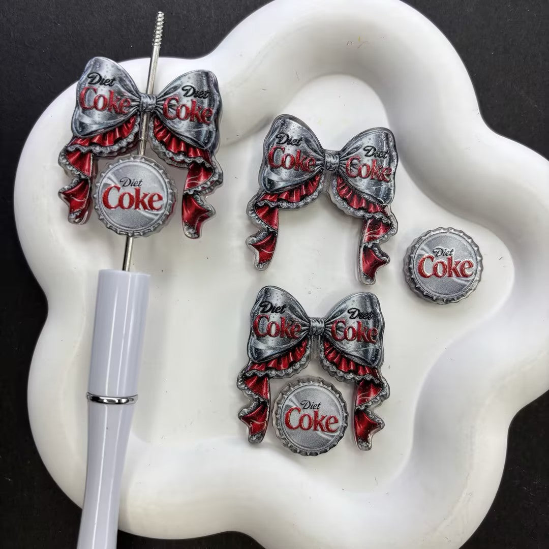 Cute Sparkling Soda & Drink Coquette Bow Focal Beads – Rhinestone Novelty Beverage Acrylic Charms for Beadable Pens & Keychain DIY Crafts