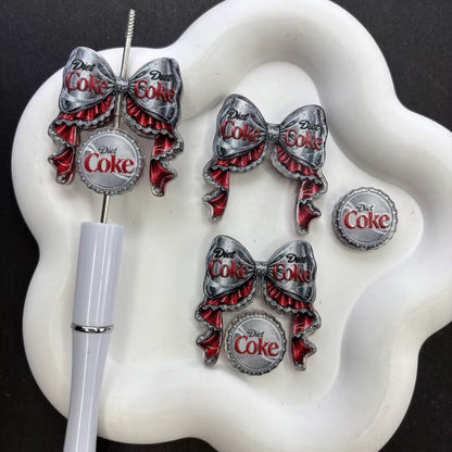 Cute Sparkling Soda & Drink Coquette Bow Focal Beads – Rhinestone Novelty Beverage Acrylic Charms for Beadable Pens & Keychain DIY Crafts
