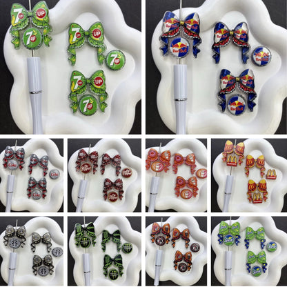 Cute Sparkling Soda & Drink Coquette Bow Focal Beads – Rhinestone Novelty Beverage Acrylic Charms for Beadable Pens & Keychain DIY Crafts