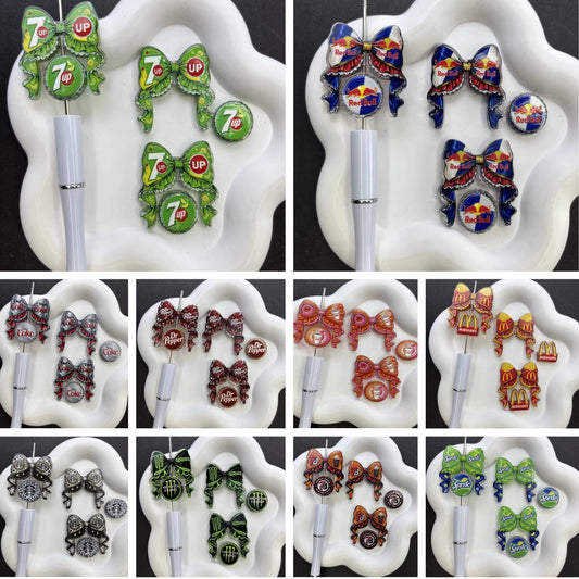 Cute Sparkling Soda & Drink Coquette Bow Focal Beads – Rhinestone Novelty Beverage Acrylic Charms for Beadable Pens & Keychain DIY Crafts