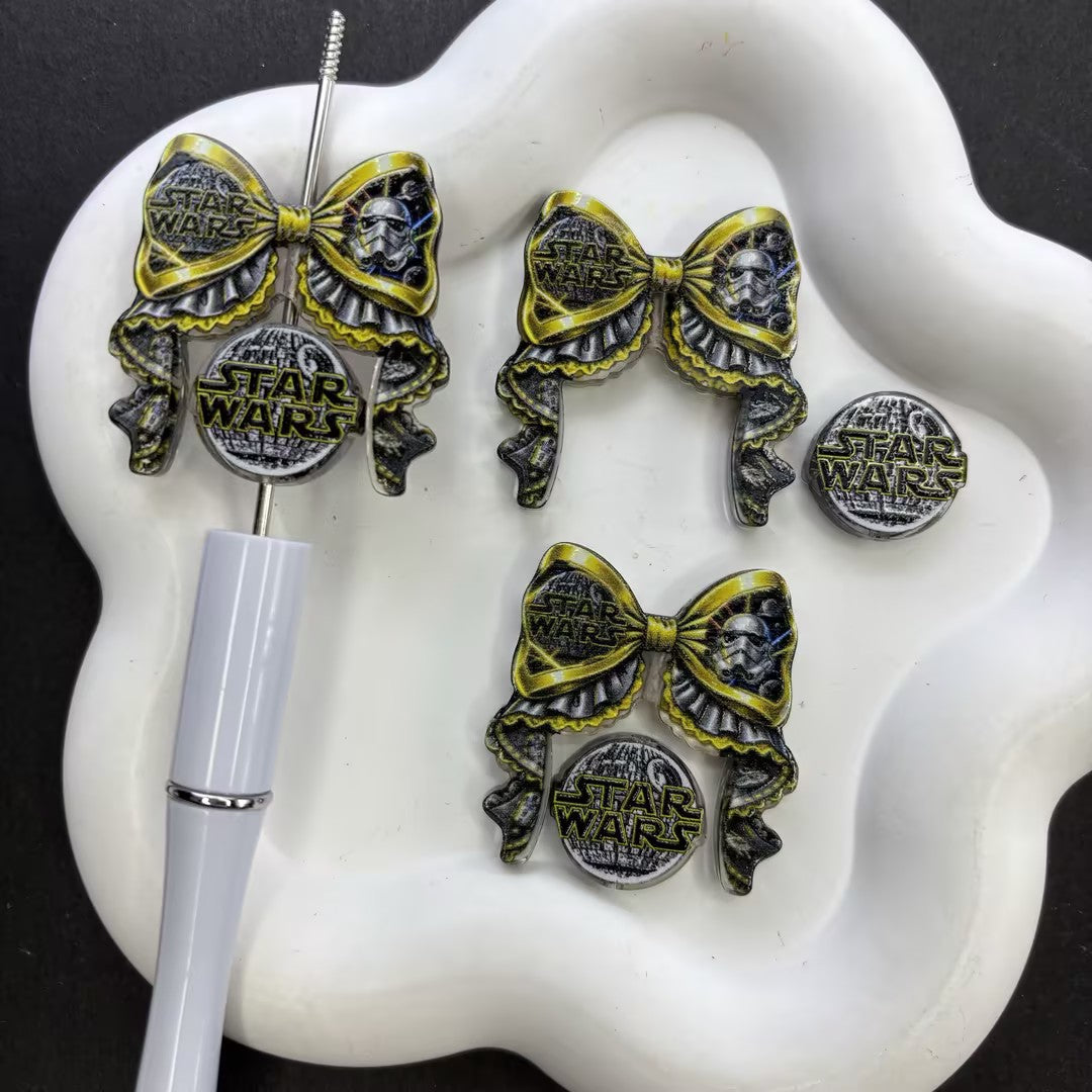 Galactic Sci-Fi Trooper Ribbon Bow Focal Beads – Retro Space Soldier Acrylic Charms for Beadable Pens & Keychain DIY Crafts