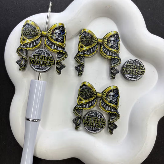 Galactic Sci-Fi Trooper Ribbon Bow Focal Beads – Retro Space Soldier Acrylic Charms for Beadable Pens & Keychain DIY Crafts