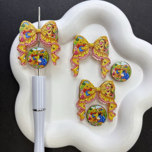 Honey Bear & Forest Friends Ribbon Bow Focal Beads – Sweet Golden Bee Acrylic Charms for Beadable Pens & Keychain DIY Crafts