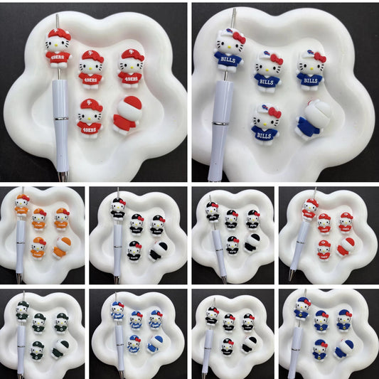 3D Sporty Kitten Silicone Focal Beads – Game Day Jersey & Cap Animal Charms for Beadable Pens & Keychain DIY Crafts