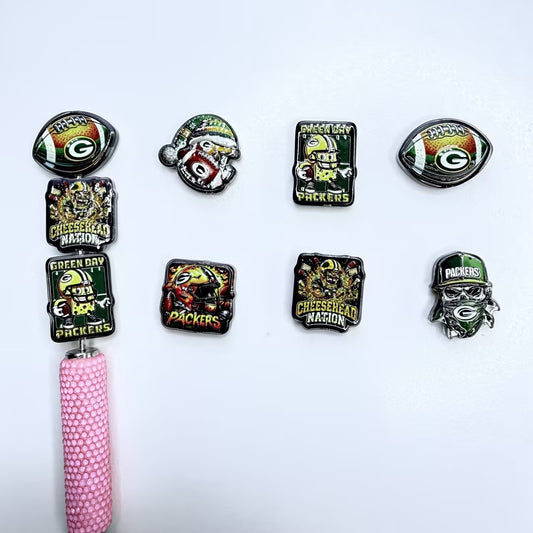 Green & Gold Game Day Football Focal Beads, Acrylic Sport Helmet & Cheesehead Nation Charms for DIY Beadable Pens & Keychains