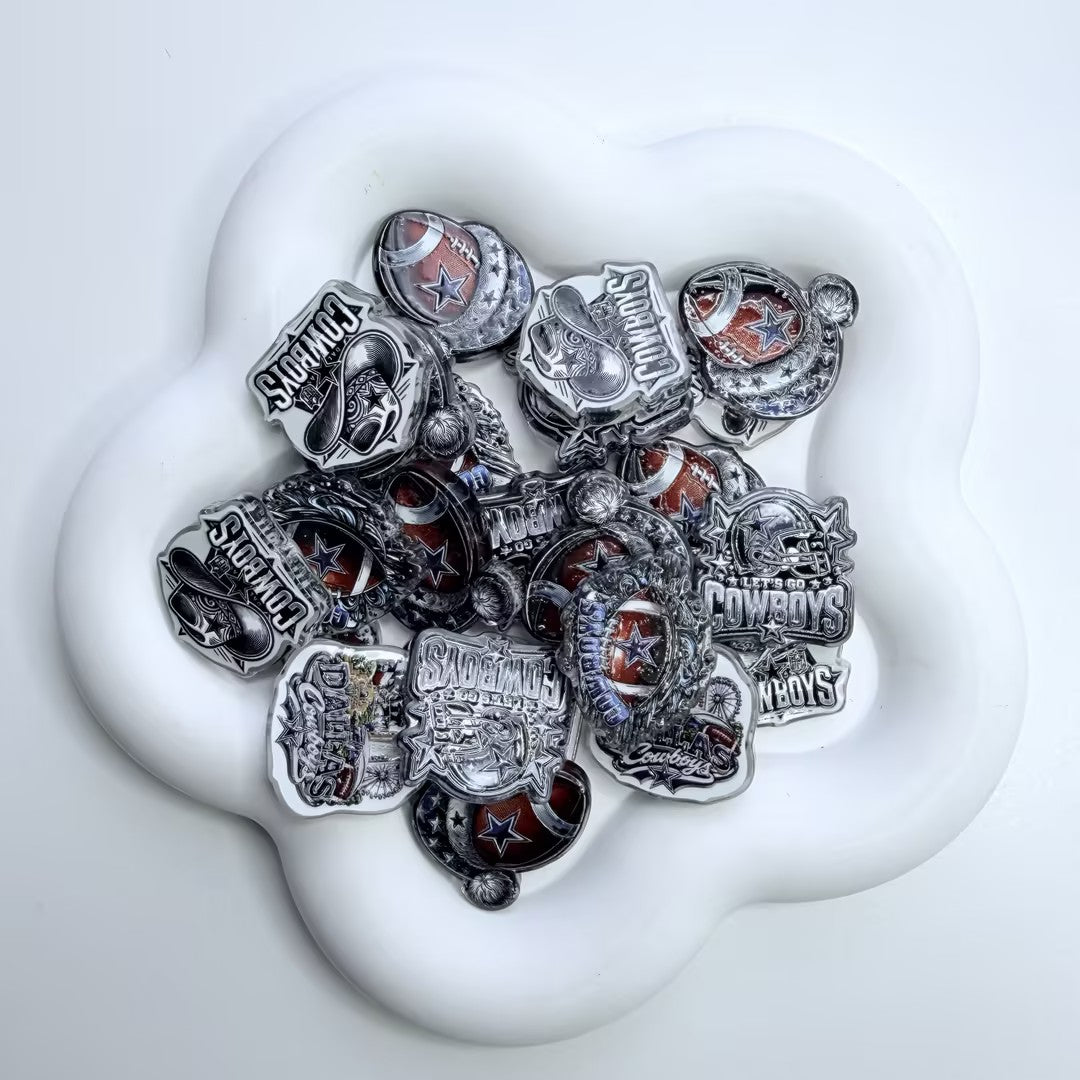 Silver & Blue Football Focal Beads, Game Day Cowboy Star Acrylic Charms & Mascot Pen Toppers for DIY Beadable Pens & Keychains