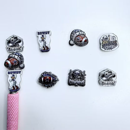 Silver & Blue Football Focal Beads, Game Day Cowboy Star Acrylic Charms & Mascot Pen Toppers for DIY Beadable Pens & Keychains