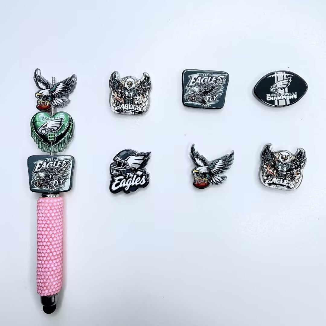 Midnight Green Football Focal Beads, Soaring Eagle & Heart Helmet Acrylic Charms for DIY Beadable Pens & Keychains