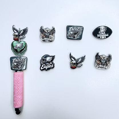 Midnight Green Football Focal Beads, Soaring Eagle & Heart Helmet Acrylic Charms for DIY Beadable Pens & Keychains