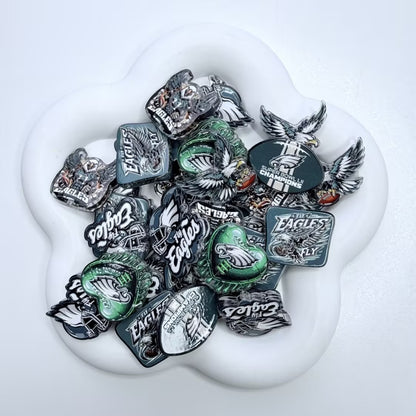 Midnight Green Football Focal Beads, Soaring Eagle & Heart Helmet Acrylic Charms for DIY Beadable Pens & Keychains