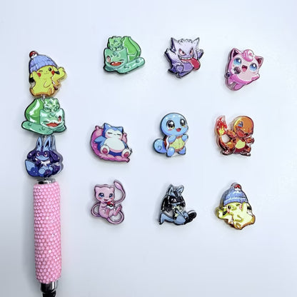 Cute Anime Monster Acrylic Focal Beads, Winter Beanie Yellow Electric Pet & Pocket Creature Charms for DIY Beadable Pens & Keychains