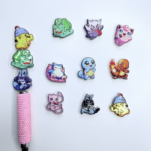 Cute Anime Monster Acrylic Focal Beads, Winter Beanie Yellow Electric Pet & Pocket Creature Charms for DIY Beadable Pens & Keychains