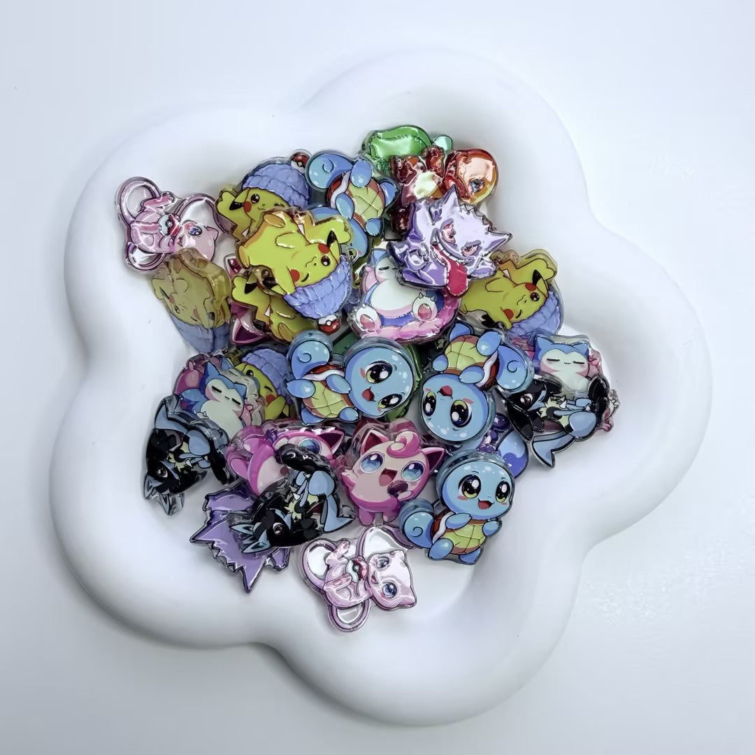 Cute Anime Monster Acrylic Focal Beads, Winter Beanie Yellow Electric Pet & Pocket Creature Charms for DIY Beadable Pens & Keychains