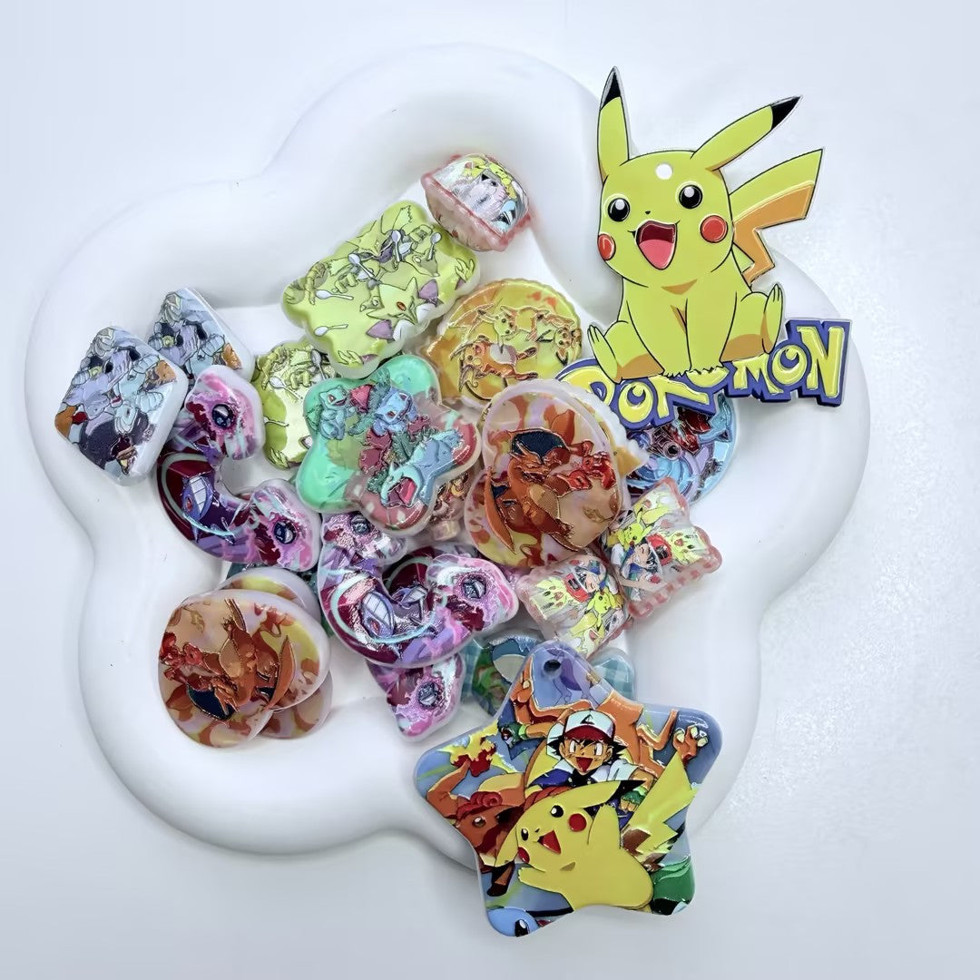 Cute Anime Monster Trainer Acrylic Focal Beads, Yellow Electric Pet Star & Heart Shaped Cartoon Charms for DIY Beadable Pens & Crafts