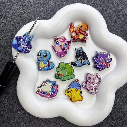 Cute Anime Monster Acrylic Focal Beads, Winter Beanie Yellow Electric Pet & Pocket Creature Charms for DIY Beadable Pens & Keychains