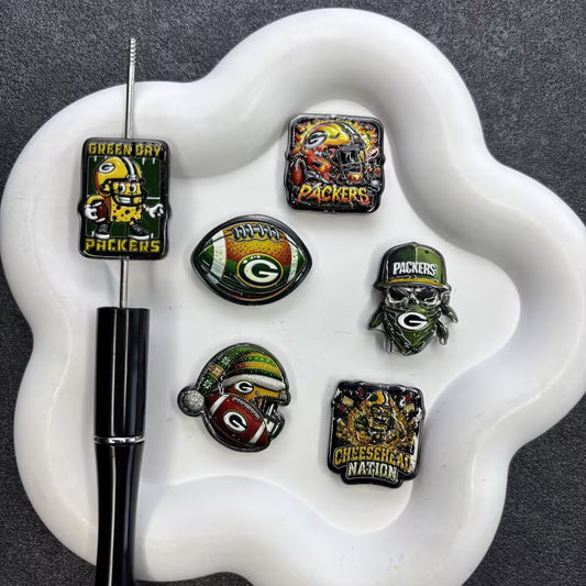 Green & Gold Game Day Football Focal Beads, Acrylic Sport Helmet & Cheesehead Nation Charms for DIY Beadable Pens & Keychains