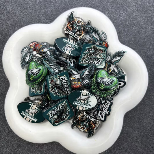 Midnight Green Football Focal Beads, Soaring Eagle & Heart Helmet Acrylic Charms for DIY Beadable Pens & Keychains