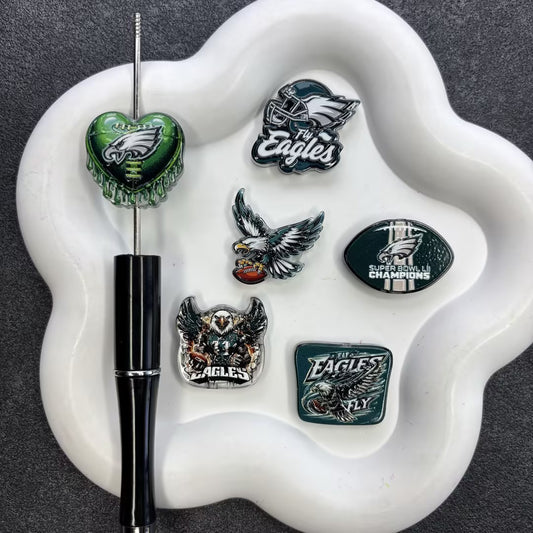 Midnight Green Football Focal Beads, Soaring Eagle & Heart Helmet Acrylic Charms for DIY Beadable Pens & Keychains