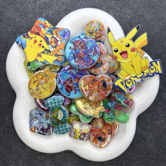 Cute Anime Monster Trainer Acrylic Focal Beads, Yellow Electric Pet Star & Heart Shaped Cartoon Charms for DIY Beadable Pens & Crafts