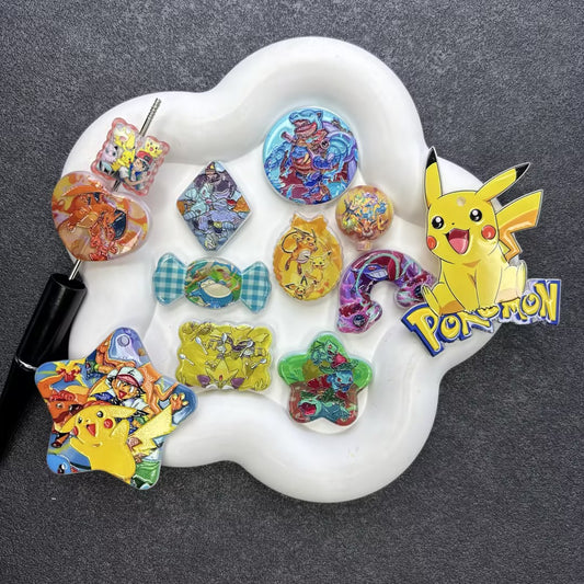 Cute Anime Monster Trainer Acrylic Focal Beads, Yellow Electric Pet Star & Heart Shaped Cartoon Charms for DIY Beadable Pens & Crafts