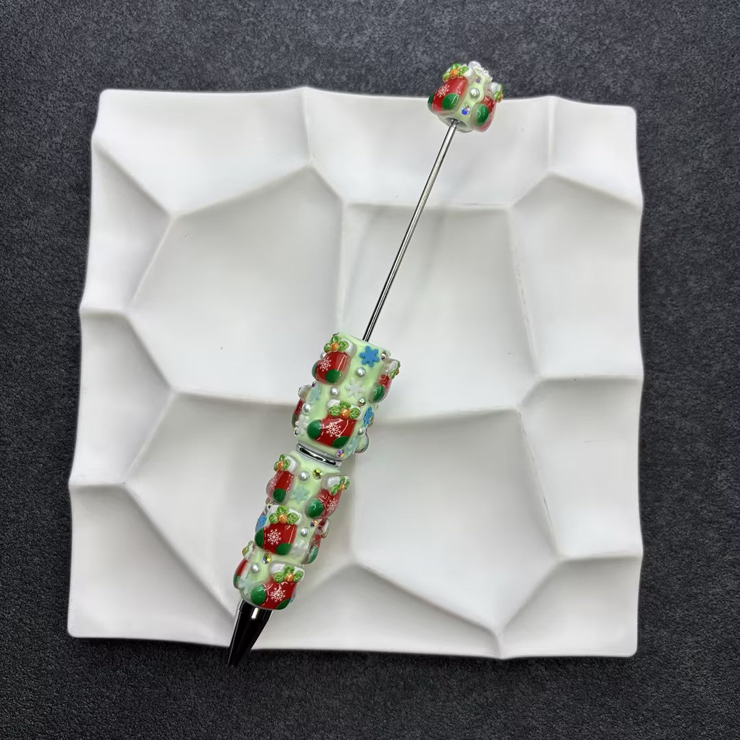 Christmas Theme DIY Beadable Pens with 3D Resin Rhinestone Grip – Festive Santa, Snowman & Reindeer Metal Ballpoint Pens for Holiday Gifts & Crafts