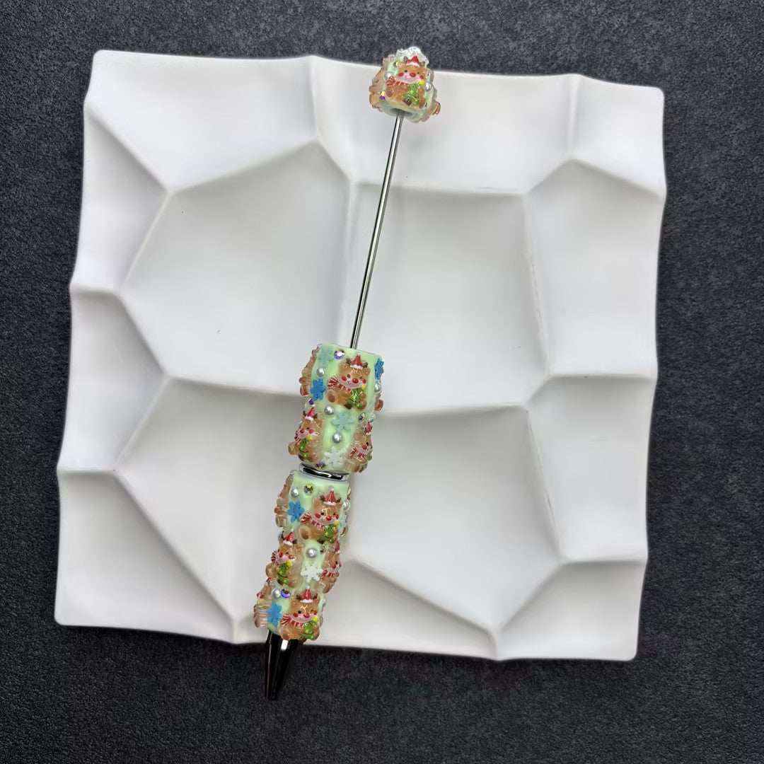 Christmas Theme DIY Beadable Pens with 3D Resin Rhinestone Grip – Festive Santa, Snowman & Reindeer Metal Ballpoint Pens for Holiday Gifts & Crafts
