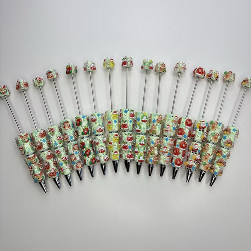 Christmas Theme DIY Beadable Pens with 3D Resin Rhinestone Grip – Festive Santa, Snowman & Reindeer Metal Ballpoint Pens for Holiday Gifts & Crafts