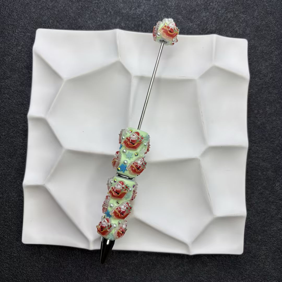 Christmas Theme DIY Beadable Pens with 3D Resin Rhinestone Grip – Festive Santa, Snowman & Reindeer Metal Ballpoint Pens for Holiday Gifts & Crafts