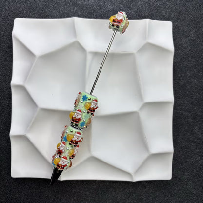 Christmas Theme DIY Beadable Pens with 3D Resin Rhinestone Grip – Festive Santa, Snowman & Reindeer Metal Ballpoint Pens for Holiday Gifts & Crafts
