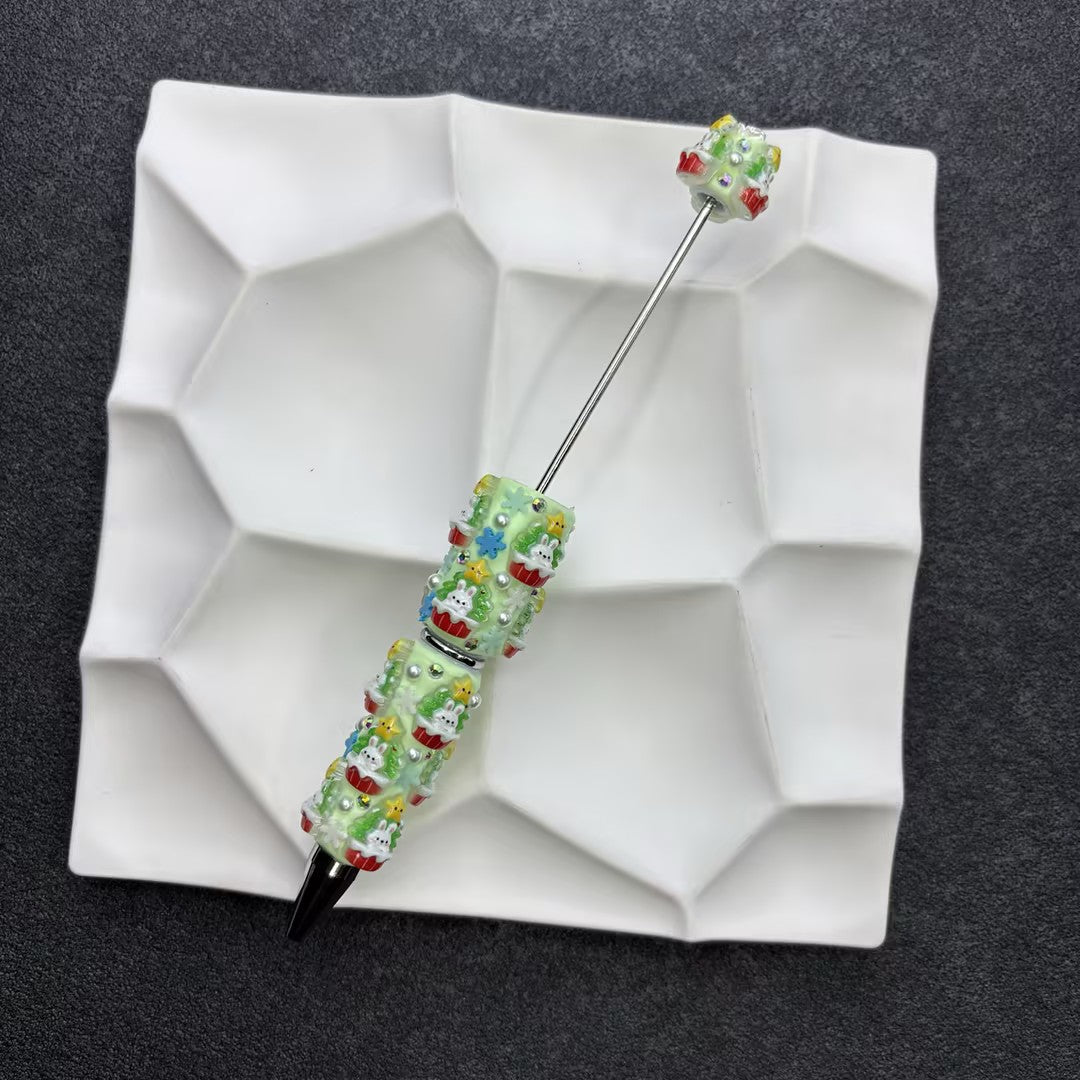 Christmas Theme DIY Beadable Pens with 3D Resin Rhinestone Grip – Festive Santa, Snowman & Reindeer Metal Ballpoint Pens for Holiday Gifts & Crafts