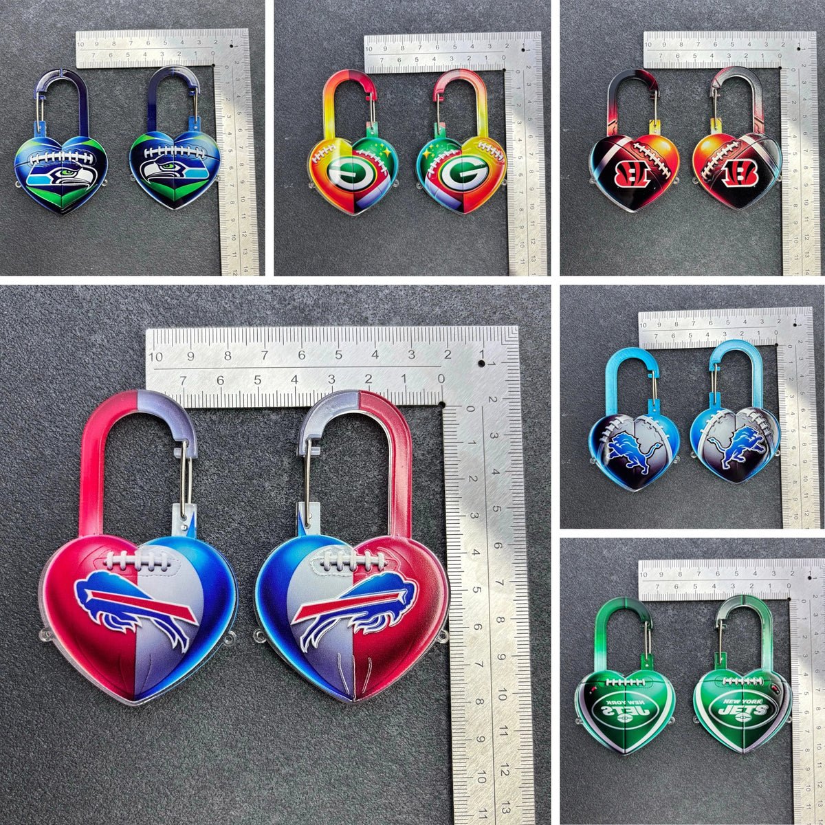 Game Day Heart Carabiner Keychain Clips, Football Team Spirit Spring Snap Bag Charms & Backpack Clips for Sports Fans & Gifts