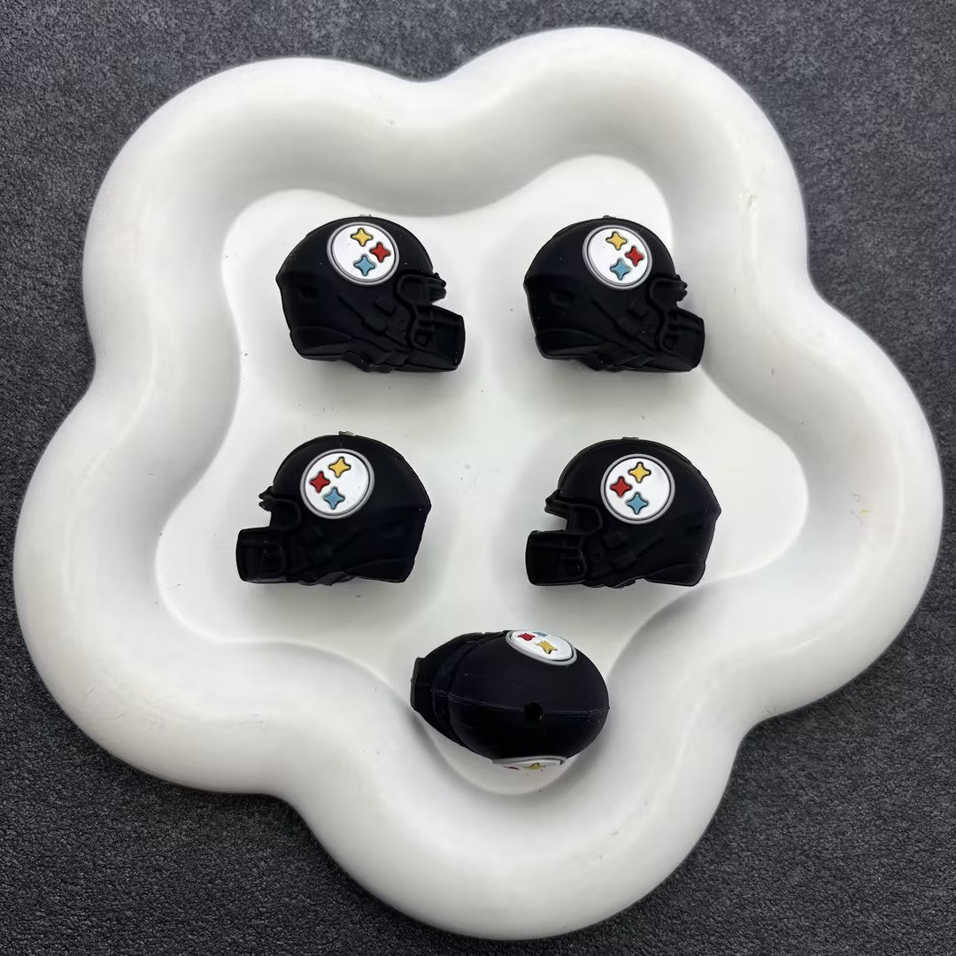 3D Black Football Helmet Silicone Focal Beads, Steel City Fan Gear Beads for DIY Beadable Pens, Keychains & Wristlets