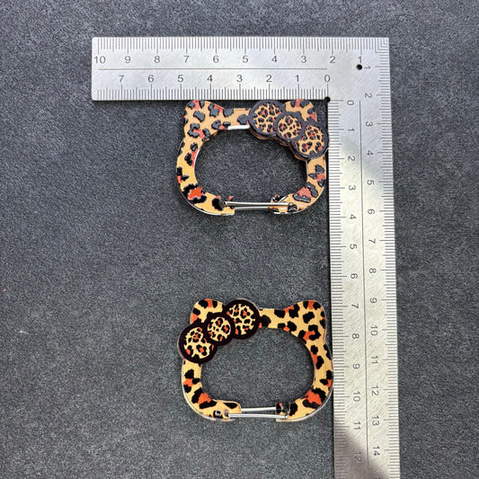 Leopard Print Cat Heart Carabiner Clips, Kawaii Spring Gate Snap Hook Keychain, Cute Backpack & Handbag Charm Accessories