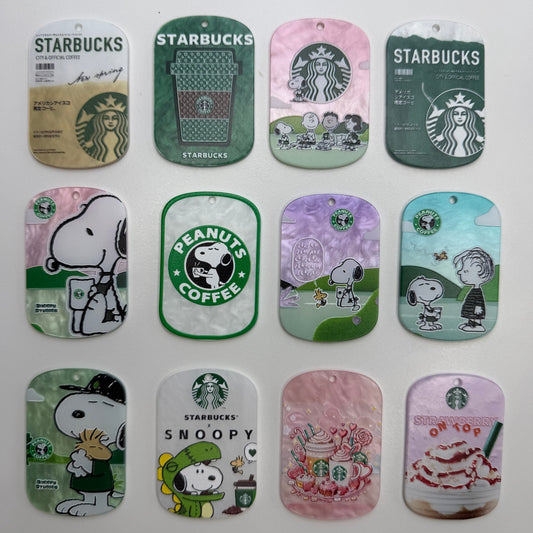 Coffee & Cartoon Dog Acrylic Tag Pendants, Shimmer Dog Tag Keychain Charms for DIY Backpack, Keyring & Bag Craft Accessories