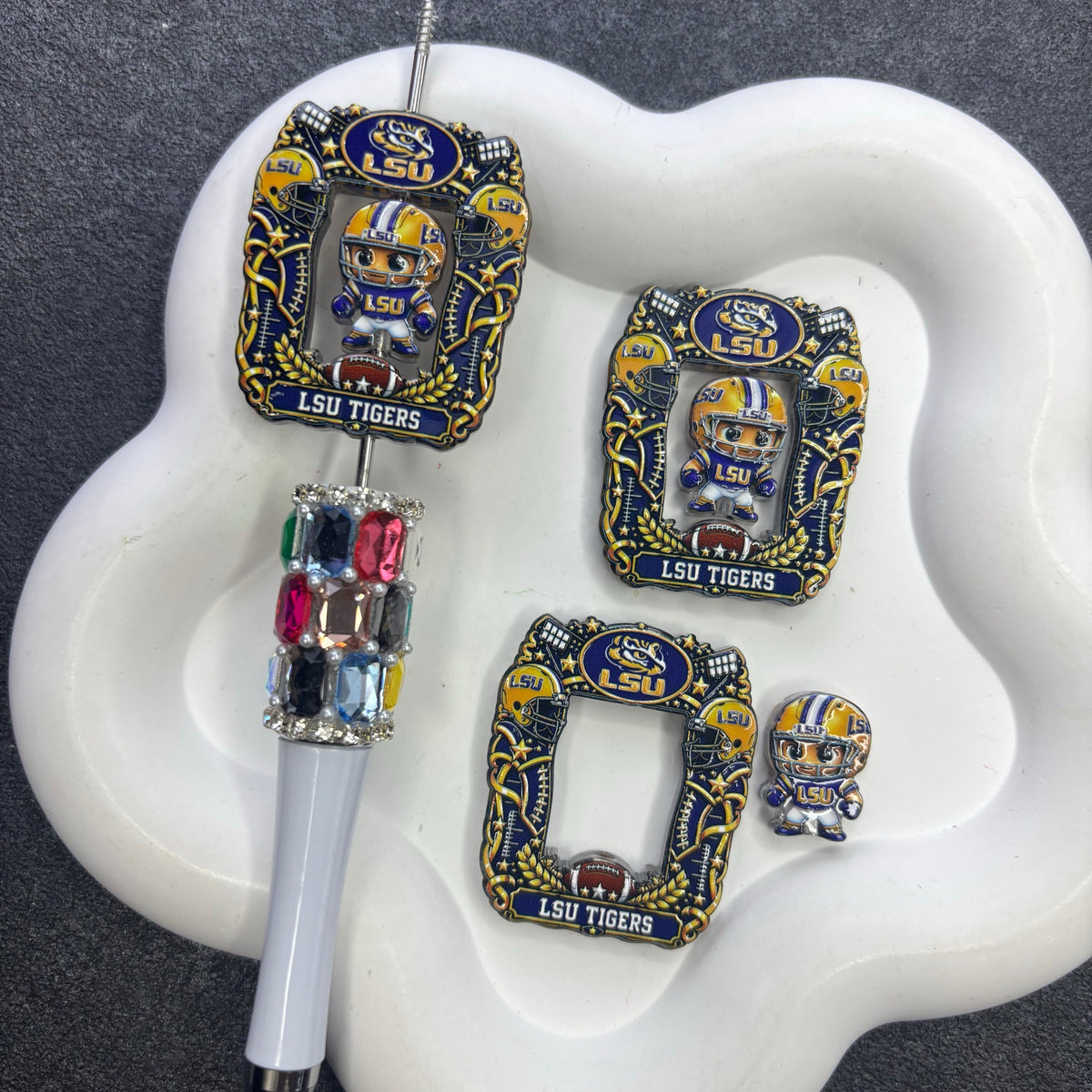 College Game Day Football Acrylic Focal Beads, Hollow Frame Spinner & Mini Player Beads for DIY Beadable Pens & Keychains