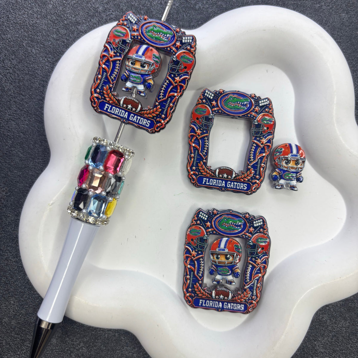 College Game Day Football Acrylic Focal Beads, Hollow Frame Spinner & Mini Player Beads for DIY Beadable Pens & Keychains