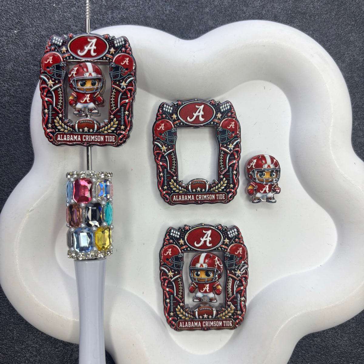 College Game Day Football Acrylic Focal Beads, Hollow Frame Spinner & Mini Player Beads for DIY Beadable Pens & Keychains