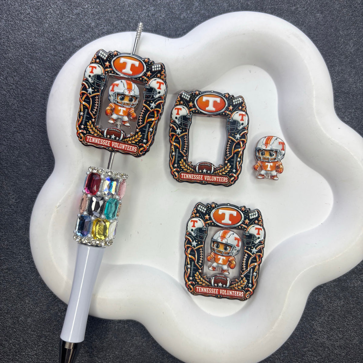 College Game Day Football Acrylic Focal Beads, Hollow Frame Spinner & Mini Player Beads for DIY Beadable Pens & Keychains